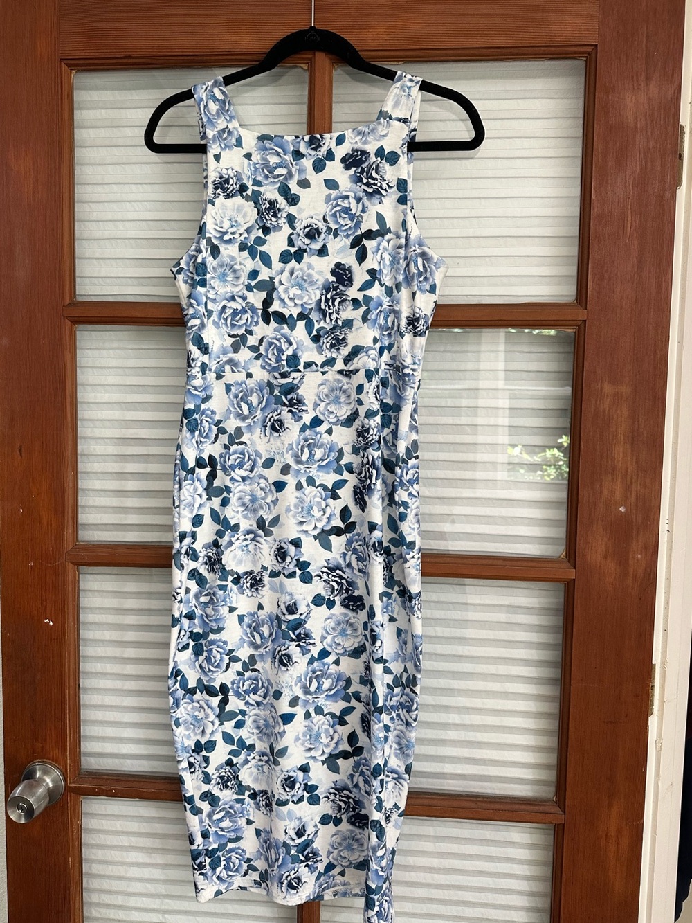 White & Blue Floral Bodycon Sheath Dress